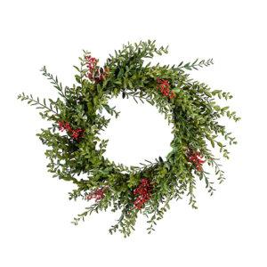 Boxwood with Red Berries Wreath