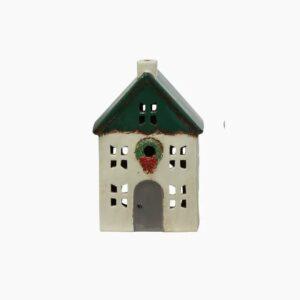 Chistmas Tea Light House Blue with Wreath * small
