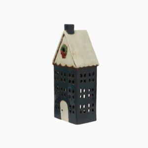 Chistmas Tea Light House Blue with Wreath * large
